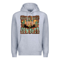 Heather Grey Raising hell with the hippies and the cowboys Premium Hoodie - HowdyJamesFarm