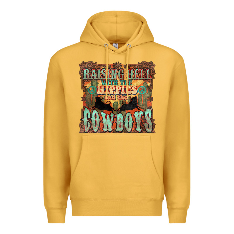 Raising Hell With The Hippies And The Cowboys Premium Hoodie by HowdyJamesFarm | Teevron