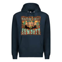 Navy Raising hell with the hippies and the cowboys Premium Hoodie - HowdyJamesFarm