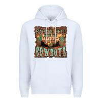 White Raising hell with the hippies and the cowboys Premium Hoodie - HowdyJamesFarm