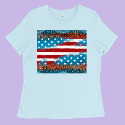Leopard Glitter American Flag Tumbler Ladies Tee Designed By Neo Western