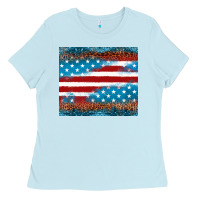 Baby Blue Leopard glitter American flag tumbler Ladies Tee - Neo Western