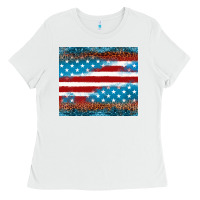 White Leopard glitter American flag tumbler Ladies Tee - Neo Western