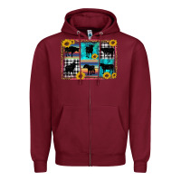 Burgundy cow sunflower leopard Zipper Hoodie - Artiststas