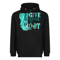 Black Give Cancer the boot Ovarian Cancer teal ribbon Heavyweight Hoodie - NancyCooperArtShop