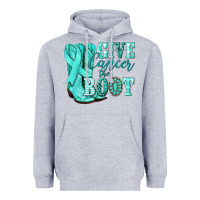 Heather Grey Give Cancer the boot Ovarian Cancer teal ribbon Heavyweight Hoodie - NancyCooperArtShop