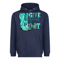 Navy Give Cancer the boot Ovarian Cancer teal ribbon Heavyweight Hoodie - NancyCooperArtShop