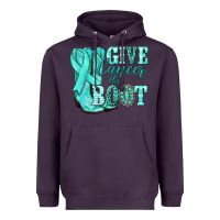 Plum Give Cancer the boot Ovarian Cancer teal ribbon Heavyweight Hoodie - NancyCooperArtShop