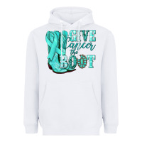 White Give Cancer the boot Ovarian Cancer teal ribbon Heavyweight Hoodie - NancyCooperArtShop