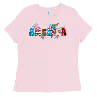 Bubblegum Pink Lightning bolt with America Ladies Tee - Neo Western