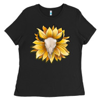 Black sunflower bull skull Ladies Tee - JahusDesignShop