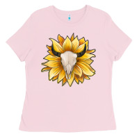 Bubblegum Pink sunflower bull skull Ladies Tee - JahusDesignShop