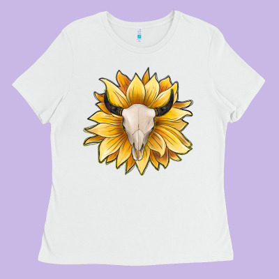 Sunflower Bull Skull Ladies Tee Designed By Jahusdesignshop