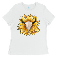 White sunflower bull skull Ladies Tee - JahusDesignShop