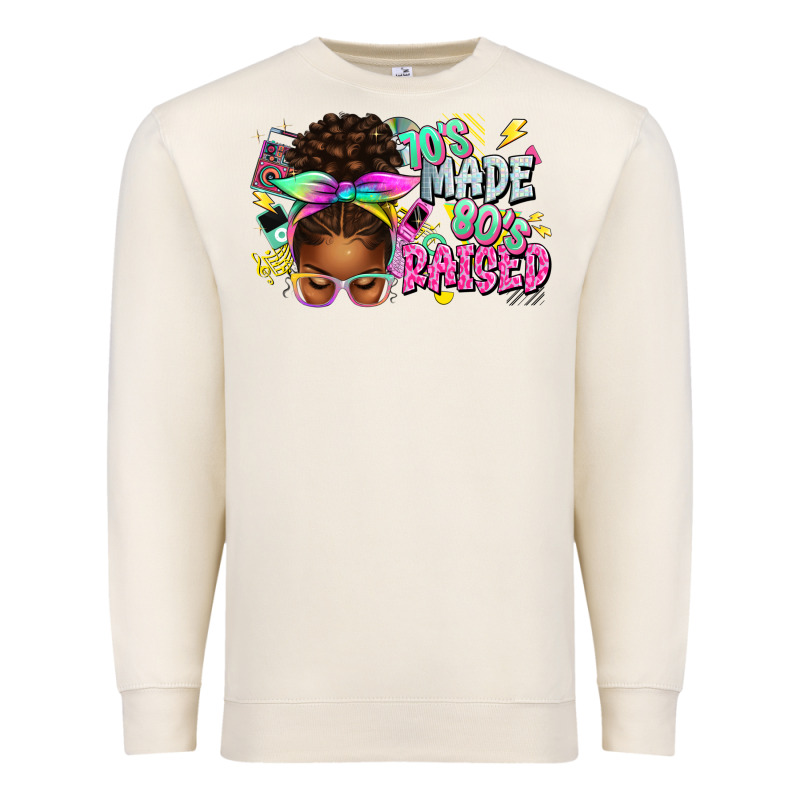 70's Made 80's Raised Afro Messy Bun Premium Sweatshirt by texasbilliewilder | Teevron