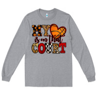 Heather Grey my heart is on that court basketball red and black Long Sleeve Tee - NancyCooperArtShop