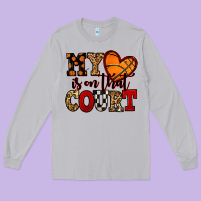 My Heart Is On That Court Basketball Red And Black Long Sleeve Tee Designed By Nancycooperartshop