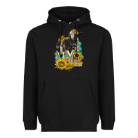 Black Sunflowers Cow Heavyweight Hoodie - texasbilliewilder