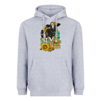 Heather Grey Sunflowers Cow Heavyweight Hoodie - texasbilliewilder