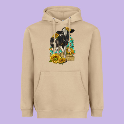 Sunflowers Cow Heavyweight Hoodie Designed By Texasbilliewilder