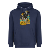 Navy Sunflowers Cow Heavyweight Hoodie - texasbilliewilder