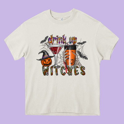 Drink Up Witches Heavy Core Tee Designed By Cowhidedigitalart