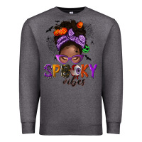 Charcoal Heather Spooky vibes afro messy bun Premium Sweatshirt - NancyCooperArtShop
