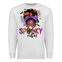 Oatmeal Heather Spooky vibes afro messy bun Premium Sweatshirt - NancyCooperArtShop
