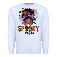 White Spooky vibes afro messy bun Premium Sweatshirt - NancyCooperArtShop