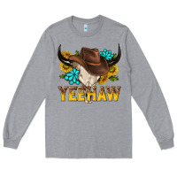 Heather Grey yeehaw bull skull Long Sleeve Tee - NancyCooperArtShop