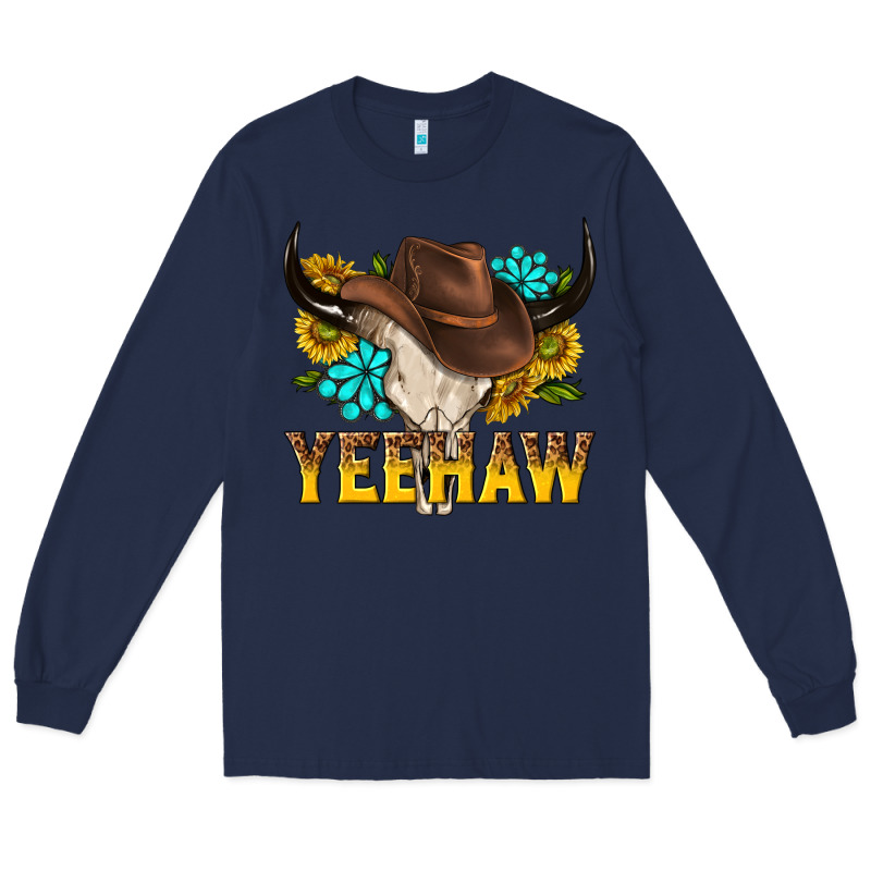 Yeehaw Bull Skull Long Sleeve Tee by NancyCooperArtShop | Teevron