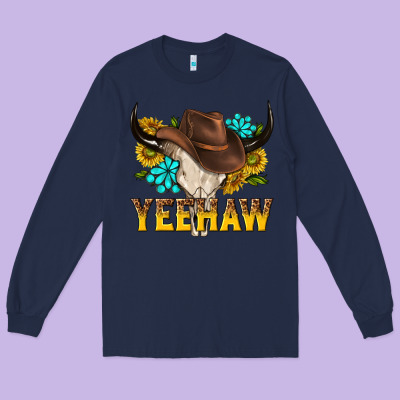 Yeehaw Bull Skull Long Sleeve Tee Designed By Nancycooperartshop