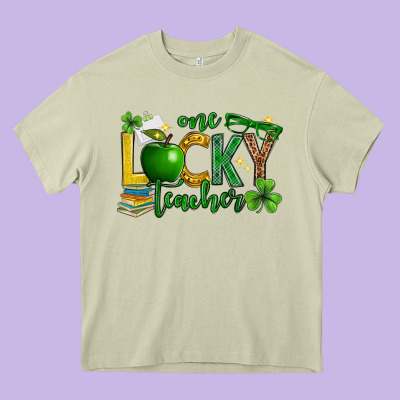 St. Patrick's Day One Lucky Teacher Heavy Core Tee Designed By Neo Western