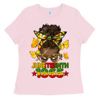 Bubblegum Pink juneteenth 1865 afro bun Ladies Tee - HRA Design Shop