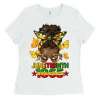 White juneteenth 1865 afro bun Ladies Tee - HRA Design Shop