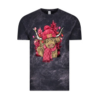 Cloud Black Pink winter long haired Cow Vintage Tee - NancyCooperArtShop