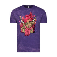 Cloud Purple Pink winter long haired Cow Vintage Tee - NancyCooperArtShop
