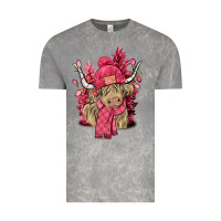 Cloud Rock Pink winter long haired Cow Vintage Tee - NancyCooperArtShop