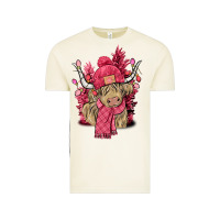 Vintage Arctic Pink winter long haired Cow Vintage Tee - NancyCooperArtShop