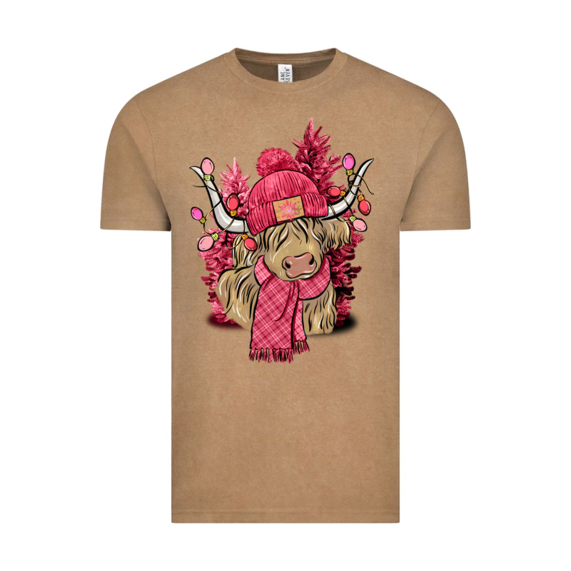 Pink Winter Long Haired Cow Vintage Tee by NancyCooperArtShop | Teevron