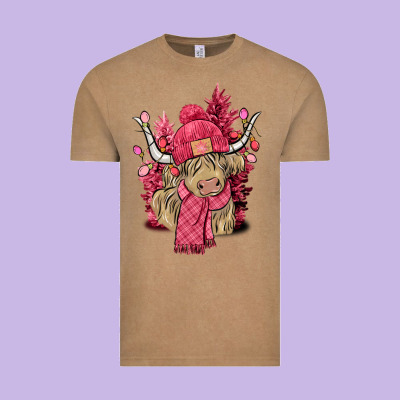 Pink Winter Long Haired Cow Vintage Tee Designed By Nancycooperartshop