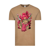 Vintage Coffee Pink winter long haired Cow Vintage Tee - NancyCooperArtShop