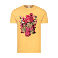 Vintage Mustard Pink winter long haired Cow Vintage Tee - NancyCooperArtShop