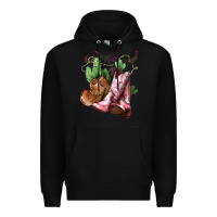 Black Cowgirl boots hat horns cactus Premium Hoodie - HowdyJamesFarm