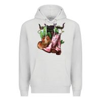 Dove Grey Cowgirl boots hat horns cactus Premium Hoodie - HowdyJamesFarm