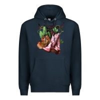 Navy Cowgirl boots hat horns cactus Premium Hoodie - HowdyJamesFarm