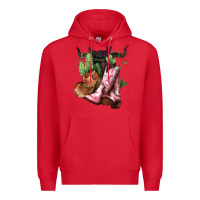 Red Cowgirl boots hat horns cactus Premium Hoodie - HowdyJamesFarm