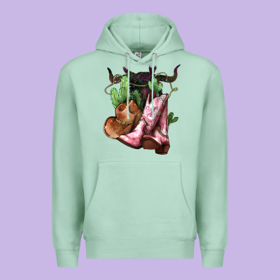 Cowgirl Boots Hat Horns Cactus Premium Hoodie Designed By Howdyjamesfarm