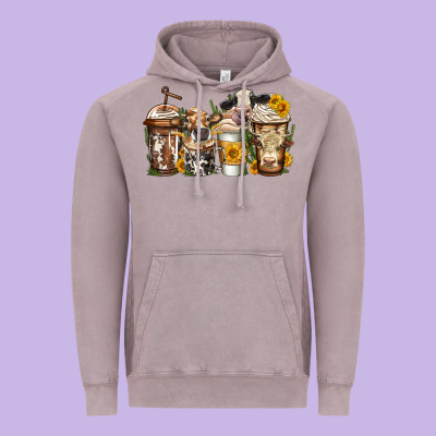 Cows Coffee Cups Vintage Hoodie Designed By Jasminsmagicworld