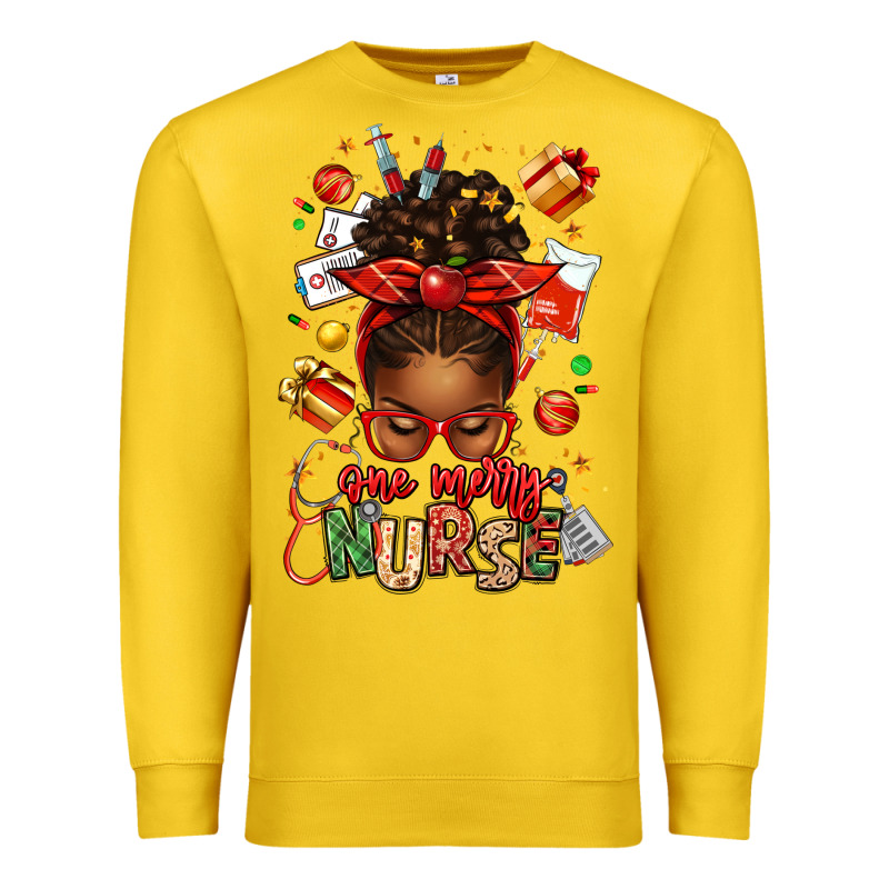 One Merry Nurse Afro Messy Bun Premium Sweatshirt by texasbilliewilder | Teevron